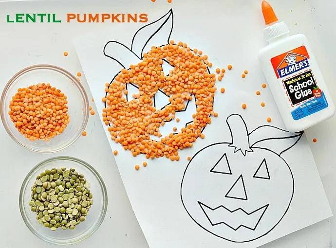 Pumpkin Crafts for Kids: Lentil Pumpkins