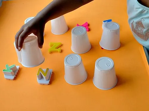 alphabet games for kids with cups