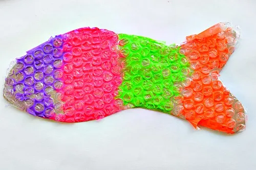 fish bubble wrap art