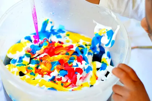 coloring shaving cream sensory play