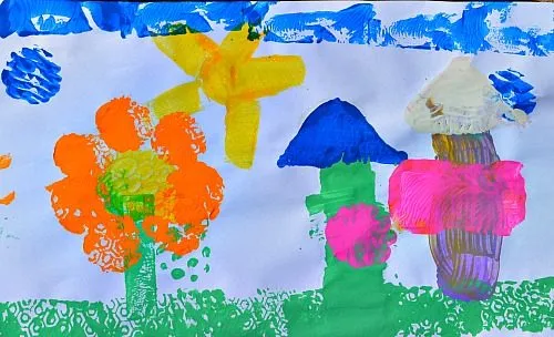flower scene with shapes