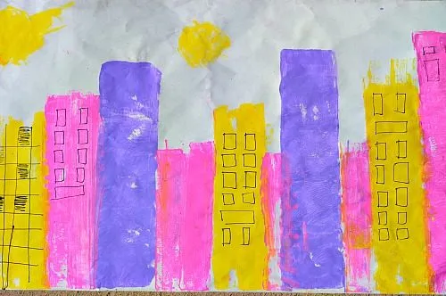 city scene with shapes