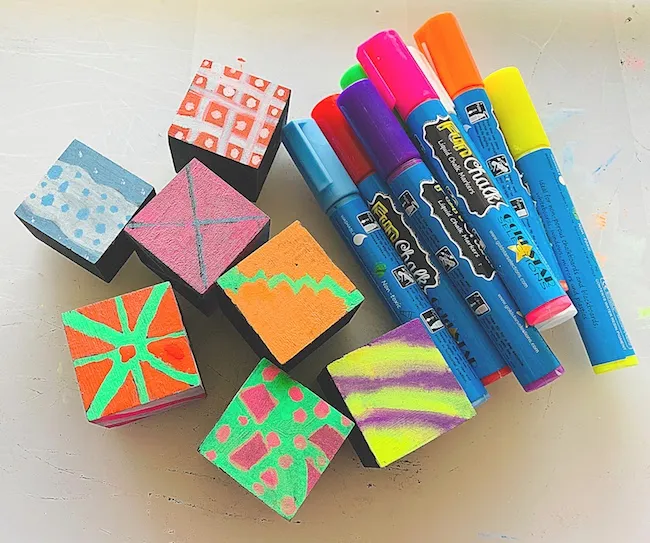 colored chalk bocks with liquid chalk