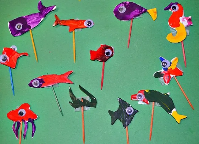 ocean animals on toothpicks for ocean themed crafts