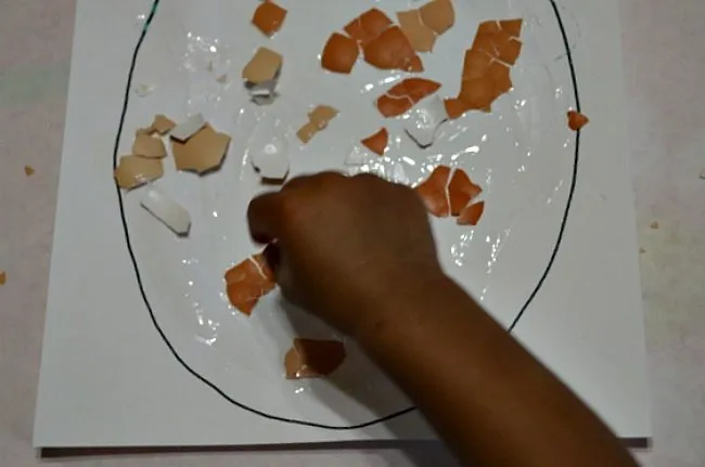 stick egg shells with glue