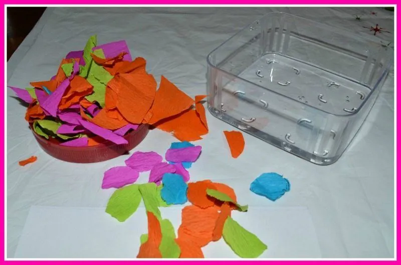 set up for craft with colored paper