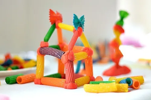 engineering for kids with rainbow pasta