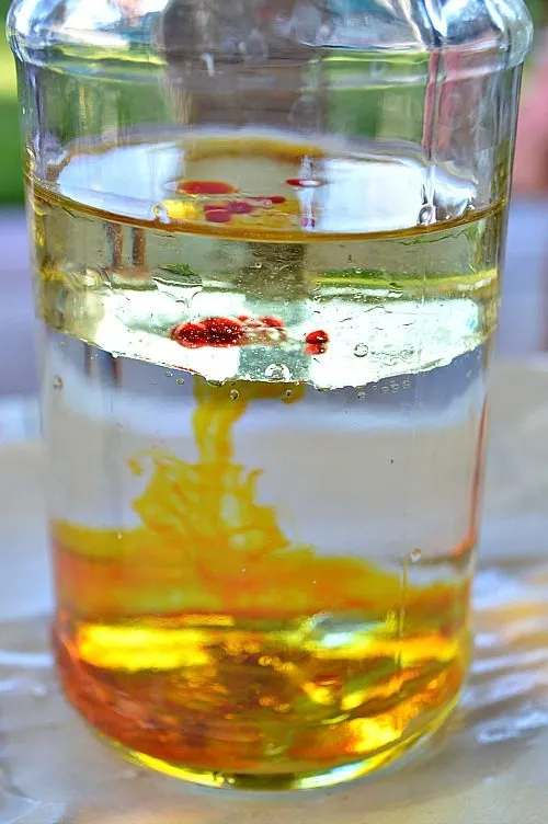 water and colors in jars