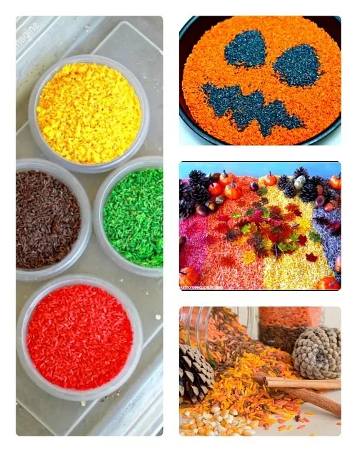 fall rice based sensory play