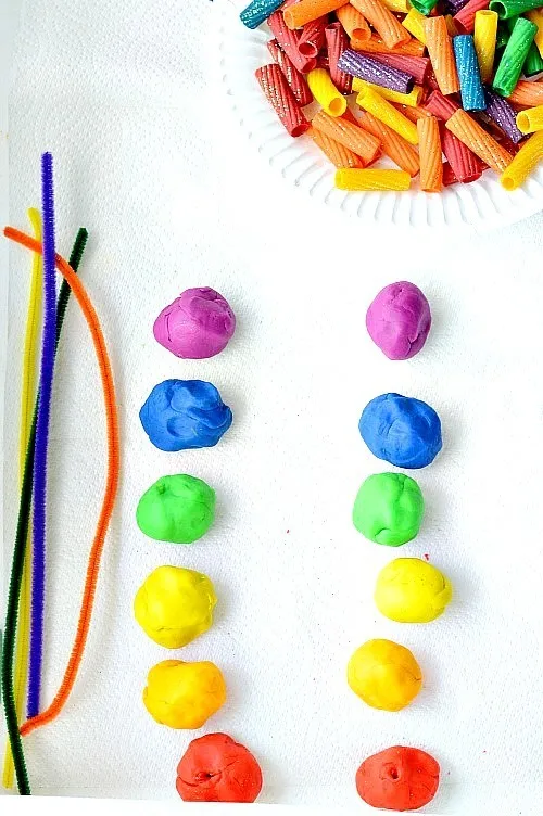 fine motor excercises rainbow pasta playdough