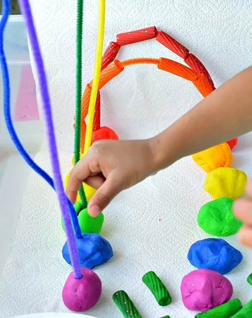rainbow pipe cleaner playdough