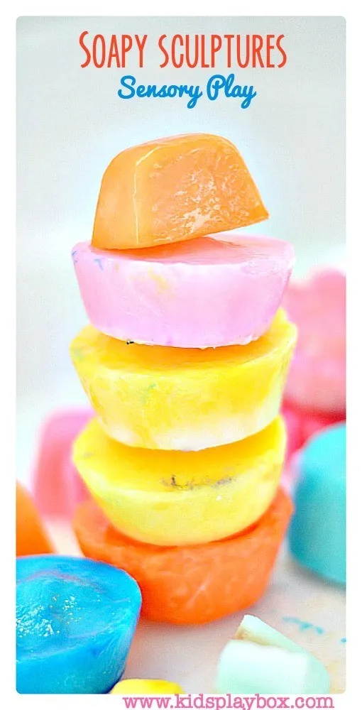Sensory play with frozen soap sculptures