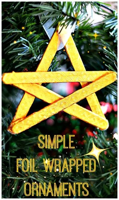 Homemade ornaments by kids Foil wrap stars