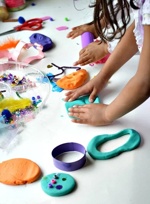 playing with easter homemade playdough