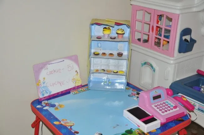 Pretend Play Bakery with a Cardboard Display Shelf
