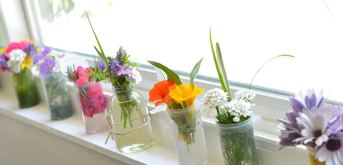 mini vases on the window