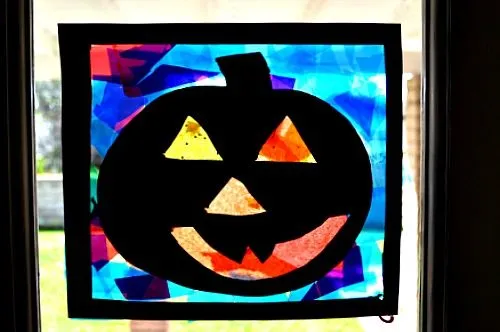 window decor with pumpkins