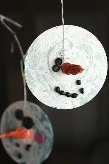 Recycled Christmas Ornaments - snowmen CDs