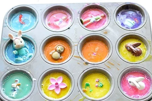 making the soapy cakes for easter activity