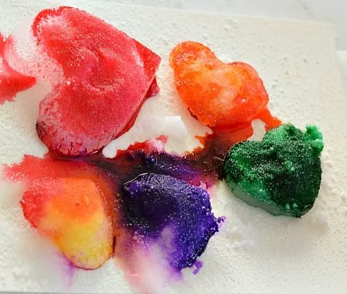 melting hearts in salt ice and and watercolor experiment