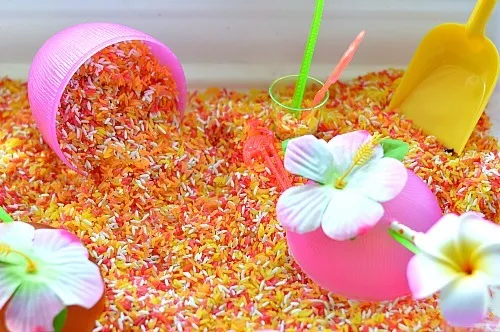 sensory activities for kids with fruity scented rice