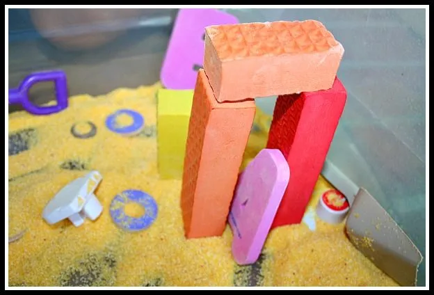building in a sensory bin