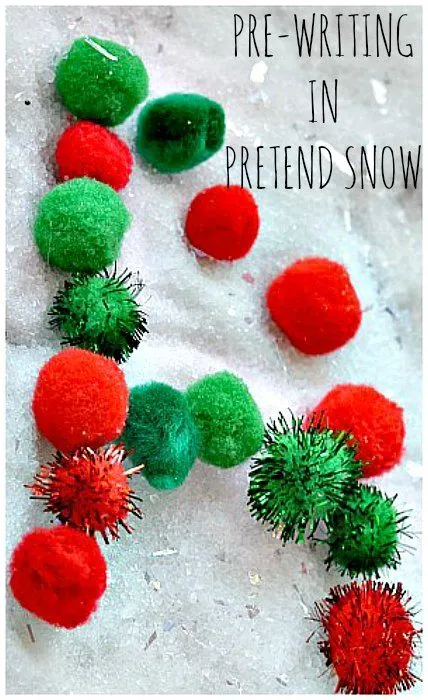 Writing with pom poms on snow from Blog Me Mom