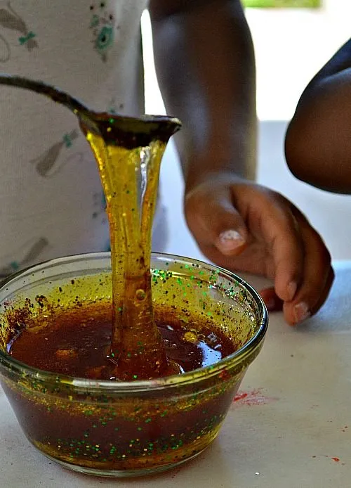 sensory play with cornsyrup