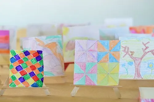 kid art on mini easels