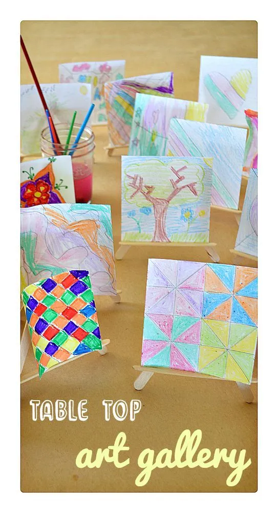 Create an art gallery on your kitchen table with mini easels