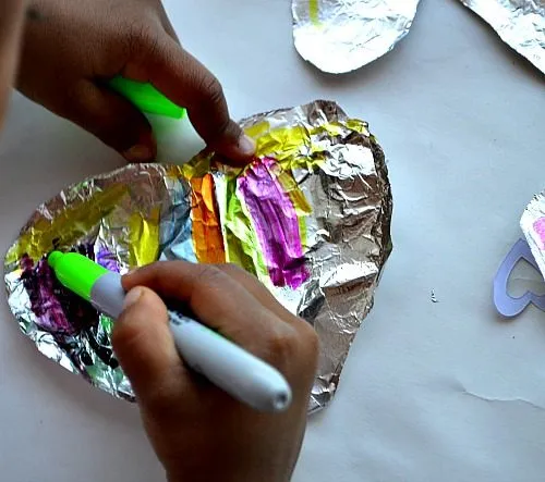 sharpies decorating foil hearts