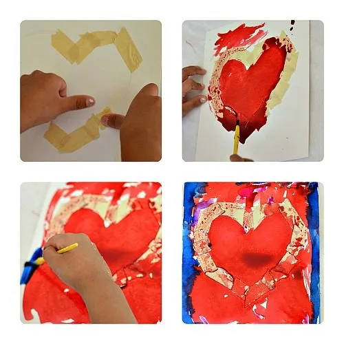 Creating Valentine art with tape resist