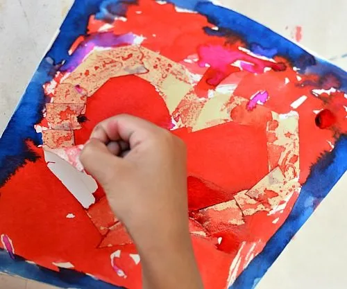 peeling of tape while doing art activities