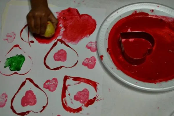 potato printing valentine art