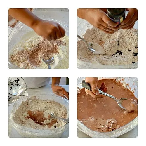 making fake chocolate sensory play