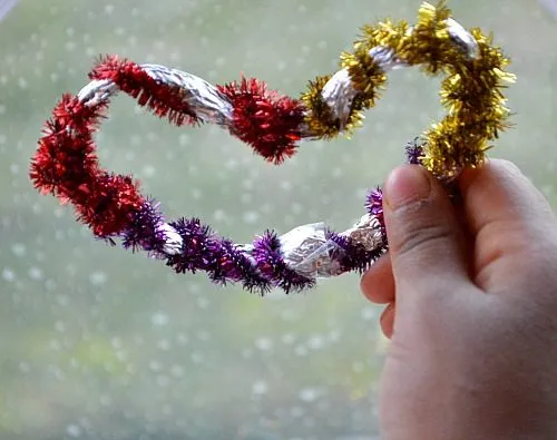 pipe cleaners wrapped hearts for valentines