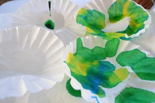 dripping liquid watercolors on apple trees